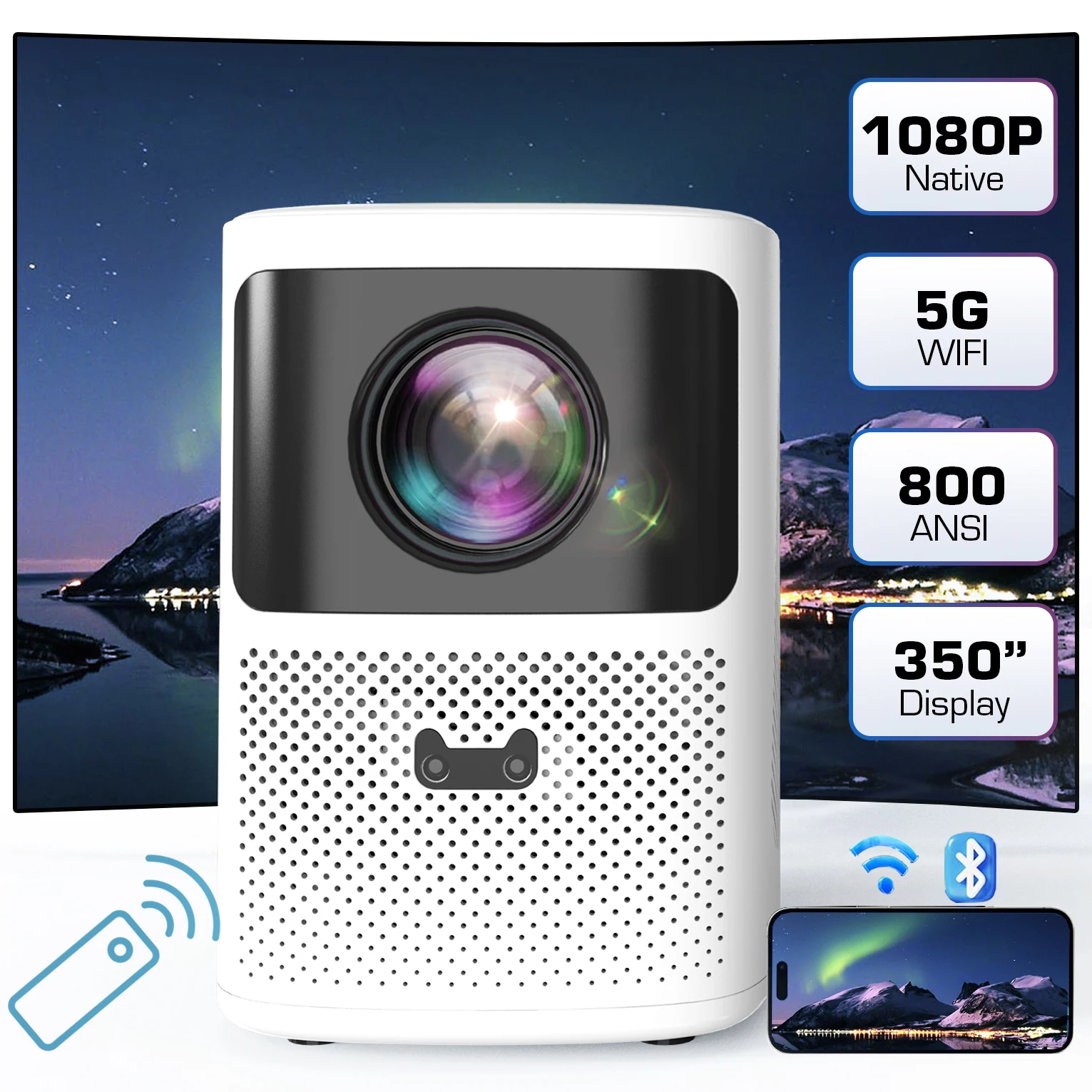 EGOBAS 1080P 800ANSI 4K Android проектор с Wi-Fi и Bluetooth, автофокус WiFi6 домашнее видео кино портативный проектор телефон ПК