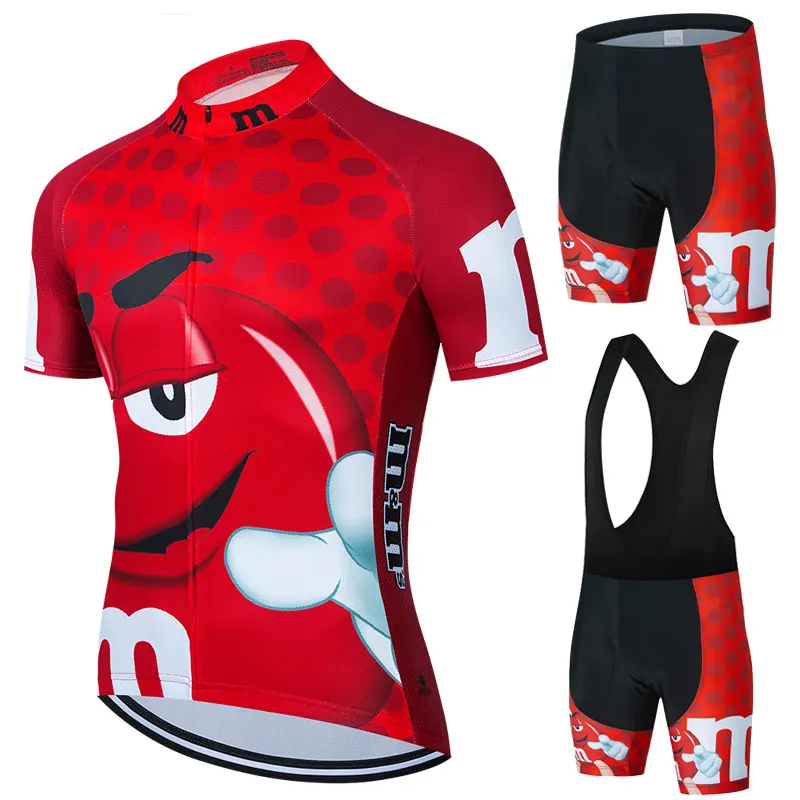 Red Cartoon Team Short Sleeve Summer Men's Cycling Jersey Set Sport MTB Cycling Clothing Bicycle Road Riding Set Bib Shorts