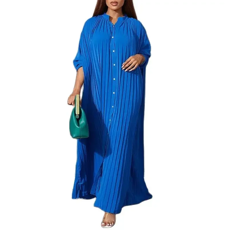 Pleated Three Breasted Dress Women Autumn Winter High Long Cardigan Coats