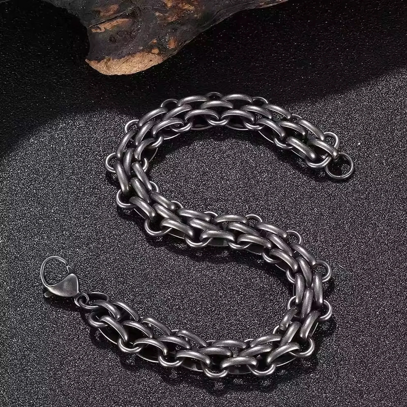 Handmade Vintage Black Stainless Steel Motorcycle  Chain Link Wire Bracelets Unisex