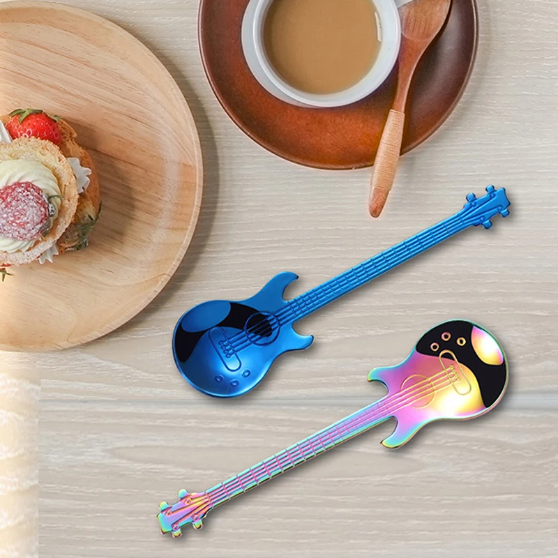 Guitare en acier inoxydable en forme de cuillère à café Love, cuillère à  thé et à café, couverts, outils à boire, accessoires de café, 1 pièce