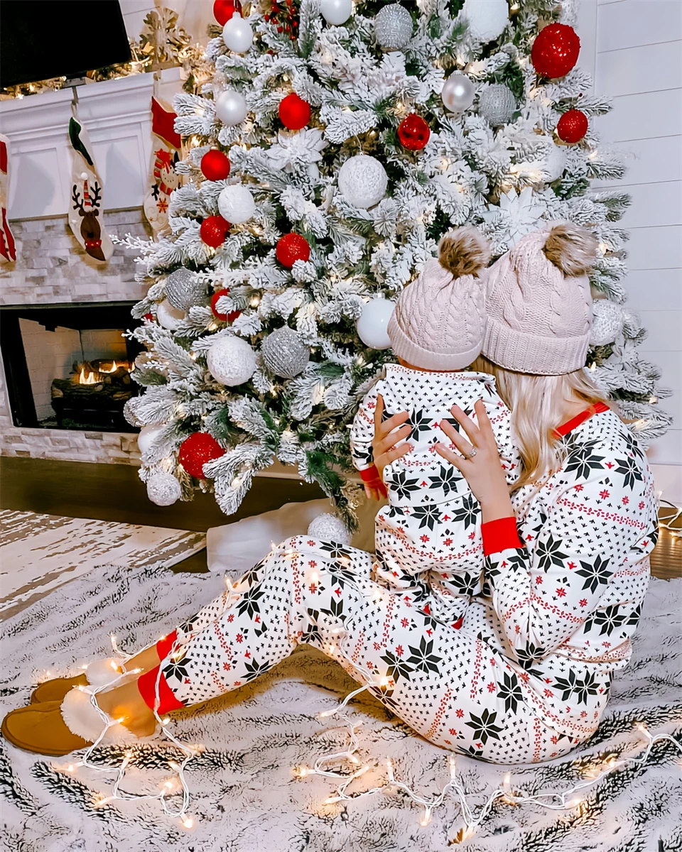 Christmas Pajamas Set Family Matching Outfits Xmas Mom Daughter Look Retro Print T Shirt + Pants Loungewear Pjs Bodysuit Pyjamas