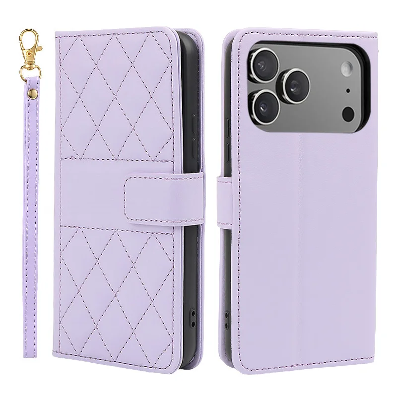 Elegant Solid Color Flip Wallet Leather Case with Lanyard and Back Cover