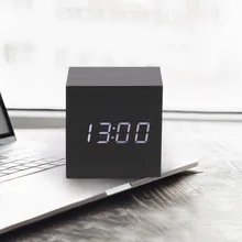 

LED Wooden Alarm Clock Watch Table Voice Control Digital Wood Despertador Electronic Desktop USB/AAA Powered Clocks Table Decor