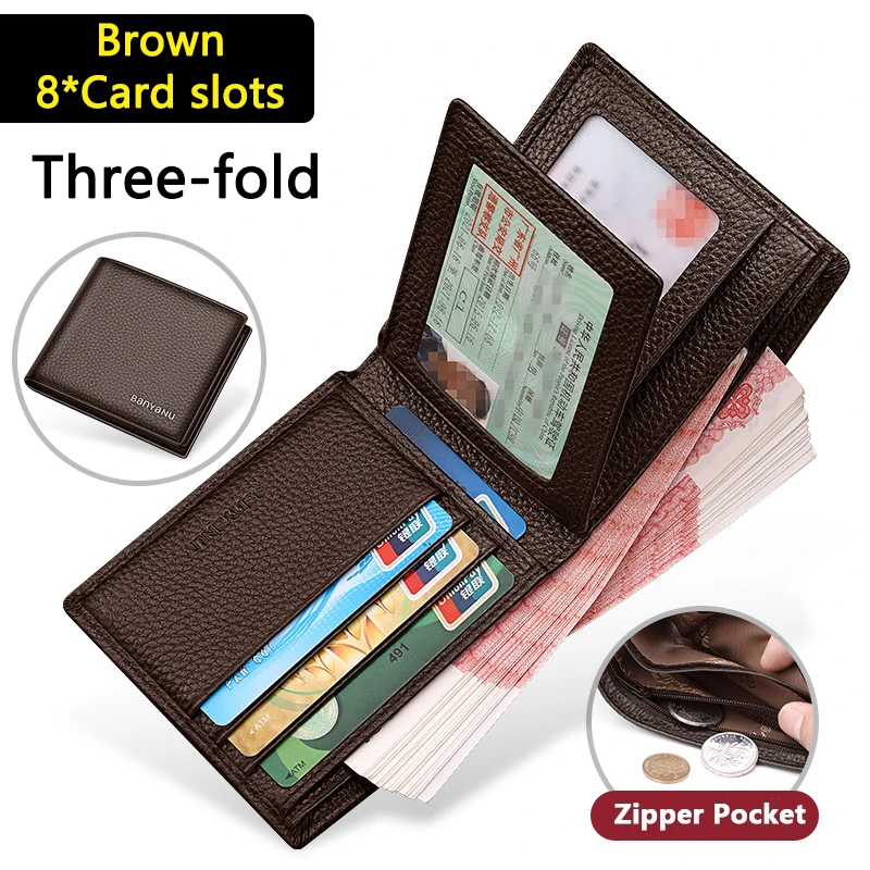 Elegant Bifold Leather Wallet for Men - Premium Cowhide Credit Card Holder & Birthday Gift
