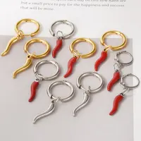 1Pair Stainless Steel korean Girl Red Chili Hot Pepper Fake Piercing Hoop Earrings Lucky Italian Horn Aros Boucle Mujer Jewelry 1