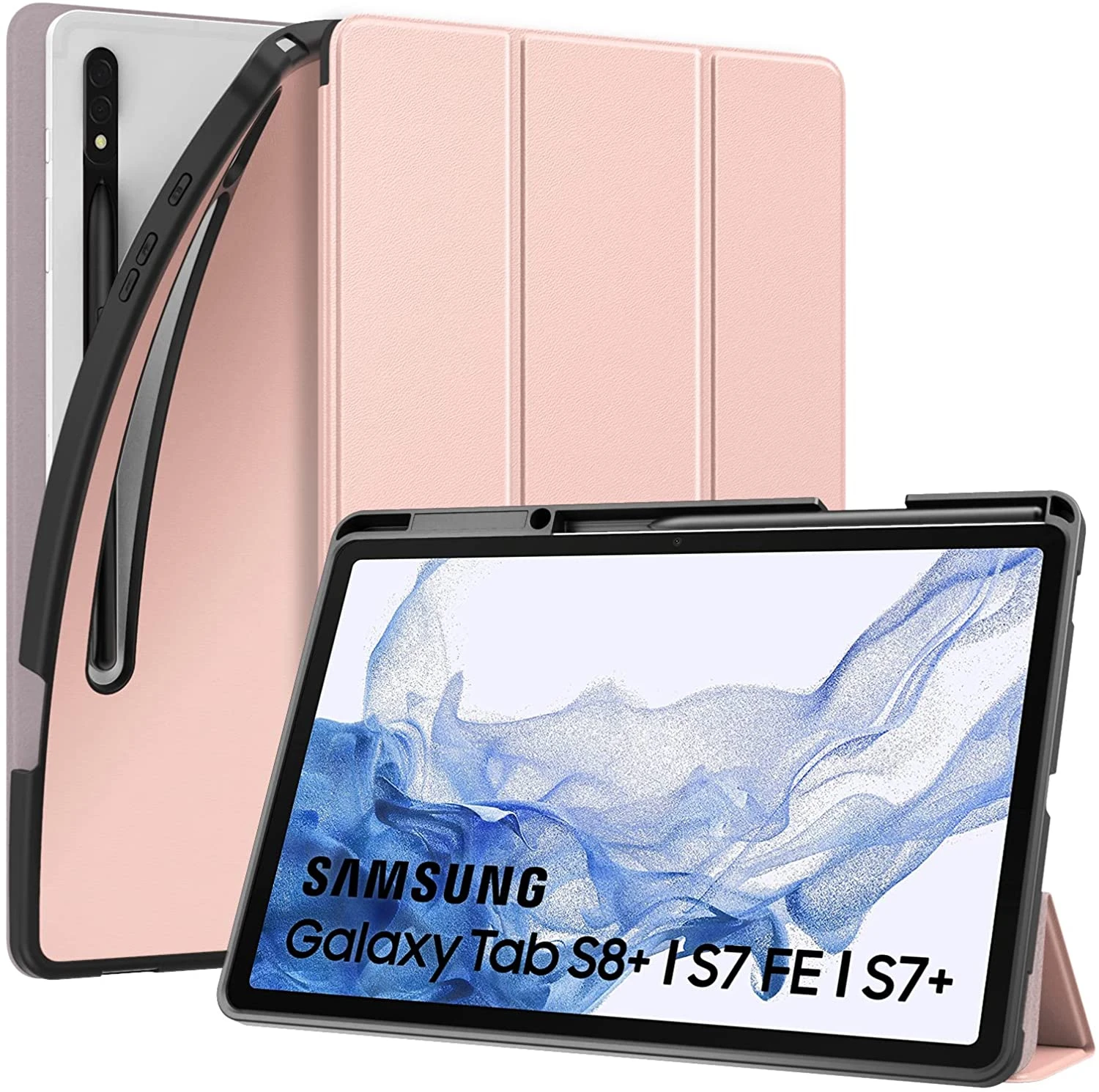 Case For Samsung Galaxy Tab S7 FE 12.4-Inch 2021/Galaxy Tab S8 Plus &Galaxy Tab S7 Plus,Shockproof Full Body Trifold Stand case galaxy s22 ultra flip case