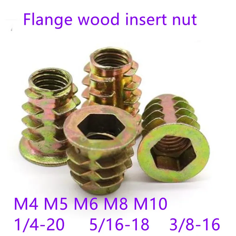M6 M8 M10 Die Cast Furniture Screw Flanged Hex Drive Threaded Insert for Wood 