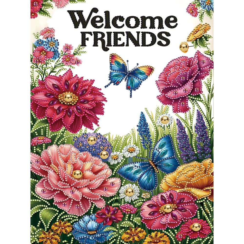 30*40cm Partial Special Shaped Welcome Flowers Decor 5D DIY Drill Diamond Painting Diamond Embroidery Crafts for Wall Home Decor