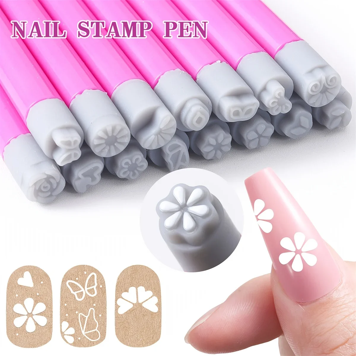 Nail Art Stamp Pen Set Flower Butterfly Pattern Nail Transfer Print Tool Non-Alcoholic Stamping Kit 4/6/10/12pcs For Women nail art tools nail art pen