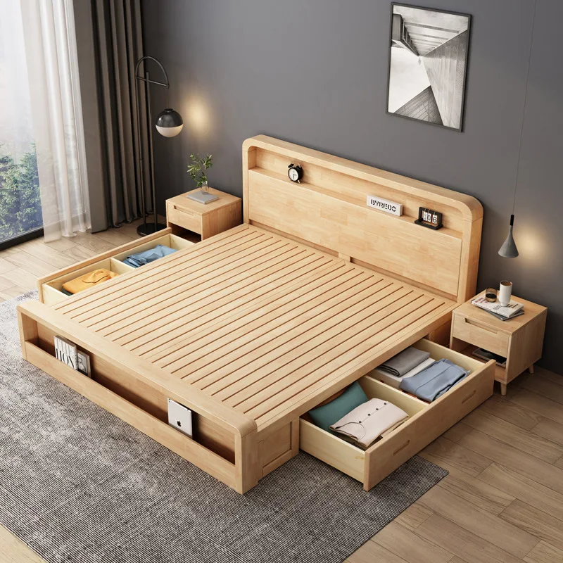 Nordic Modern Simple Solid Wood Bed 1.8m/1.5m Bedroom Log Japanese