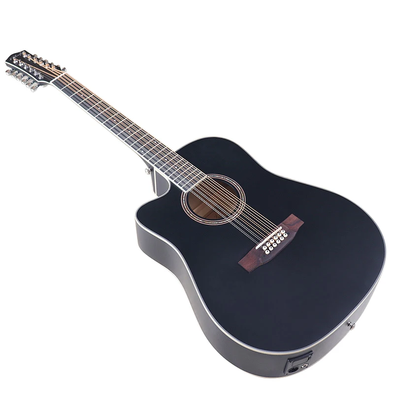 12 String Electric Acoustic Guitar 41 Inch Electric Folk Guitar Spruce Wood Good Handicraft Tuner Pickup Black Left Hand
