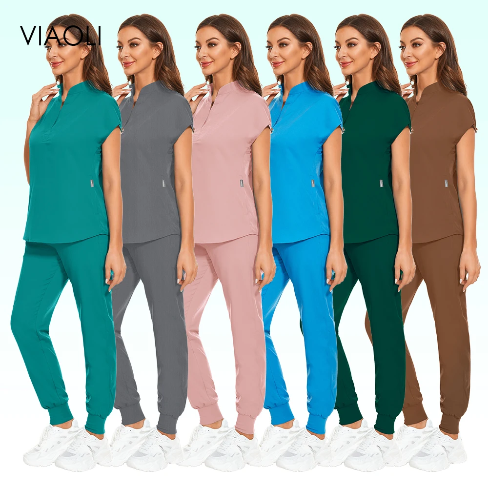 

Ladies Multicolor Pet Clinic Scrubs Women Suit Pharmacy Workwear Hotel Attendant Cleaning Set Wholesale Dust-proof Scrub Uniform