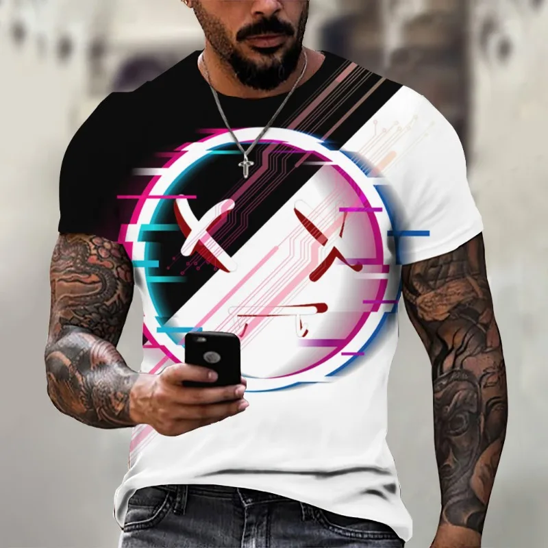 

Summer Funny Men's T-shirt Smiley Face Print Fashion Short Sleeve Sweatshirt Oversized Sweater Hip Hop Street Costume