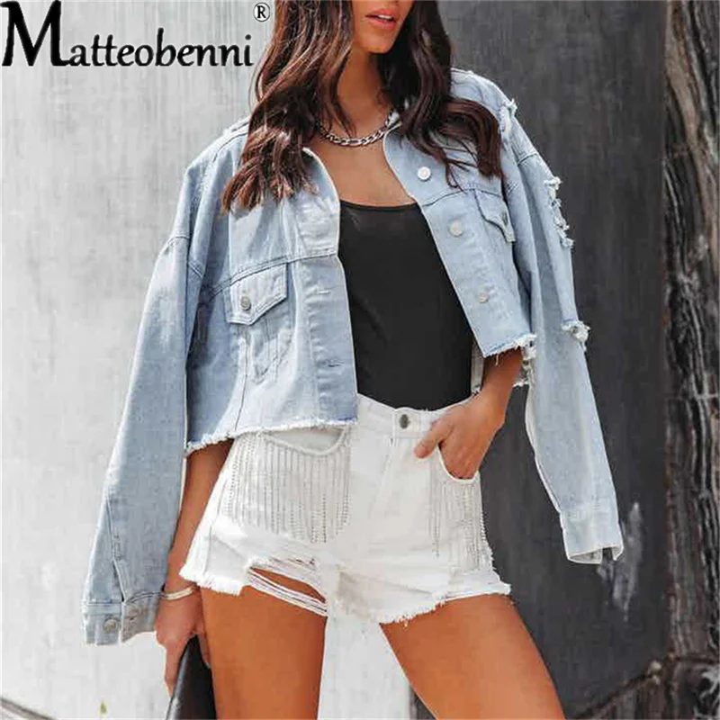 2022 New Women Fashion Summer Jeans Shorts Pocket Chain Diamond Denim Shorts Ladies Casual Micro Ripped Tassel Street Shorts