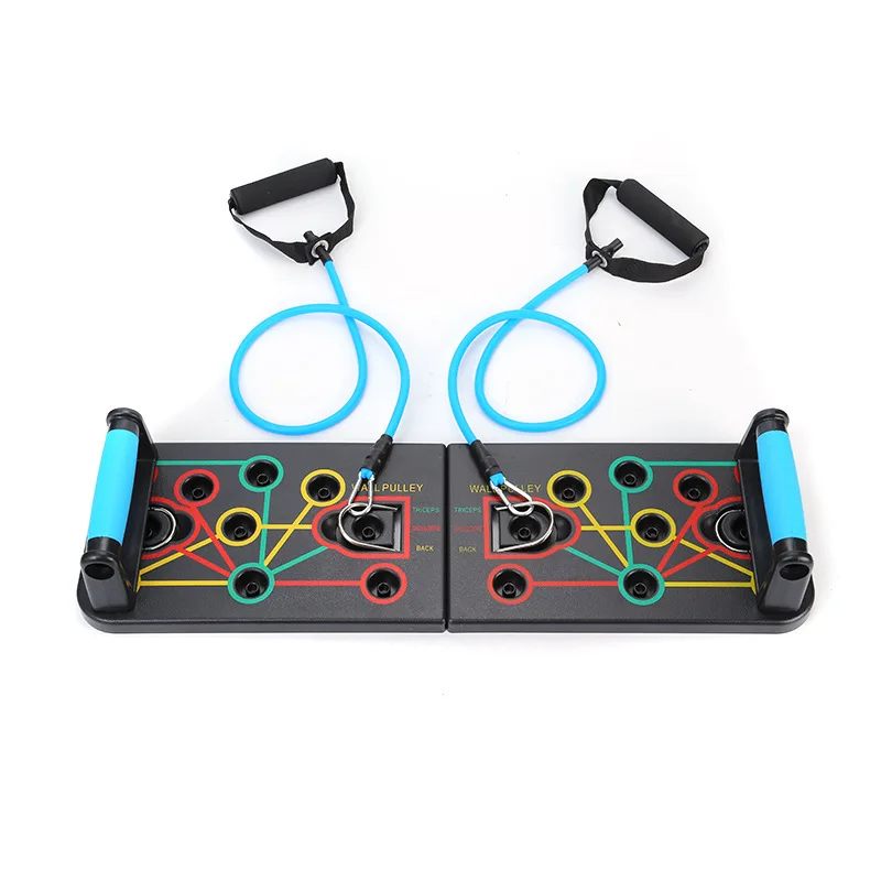 Foldable Push Up Rack Board With Latex Resistance Bands Body Building Board System Fitness Comprehensive Indoor Training Gym