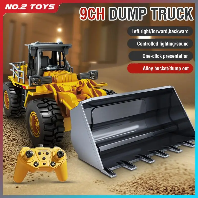 RC Trucks 2.4G Alloy Remote Control Dump Truck Excavator Bulldozer Engineering Vehicle 9 Channels Model Children's Toy Kids Gift