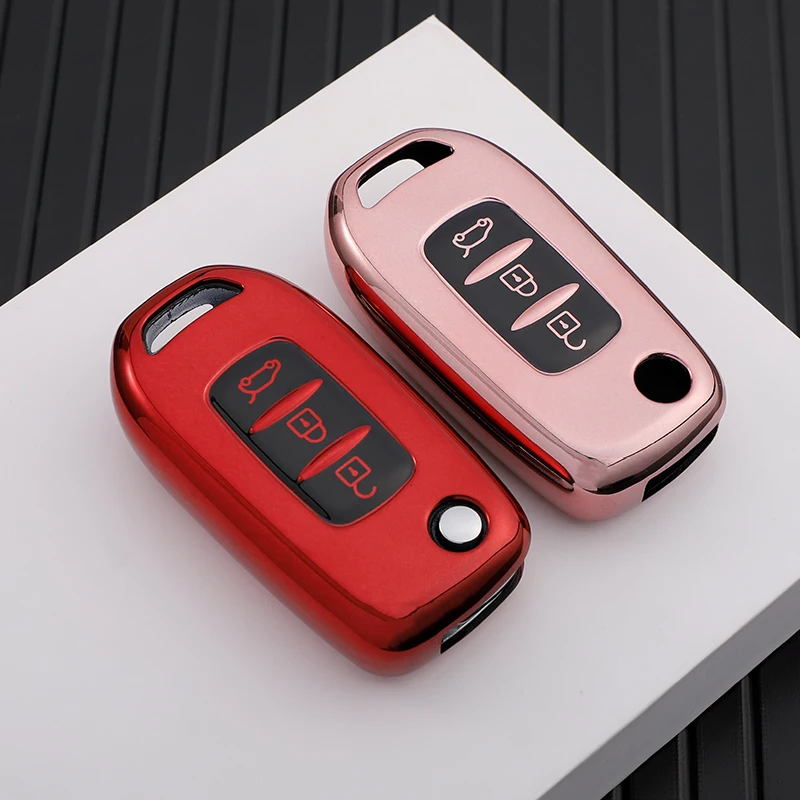 Luxurious TPU Car Flip Key Case Cover & Keychain Protector