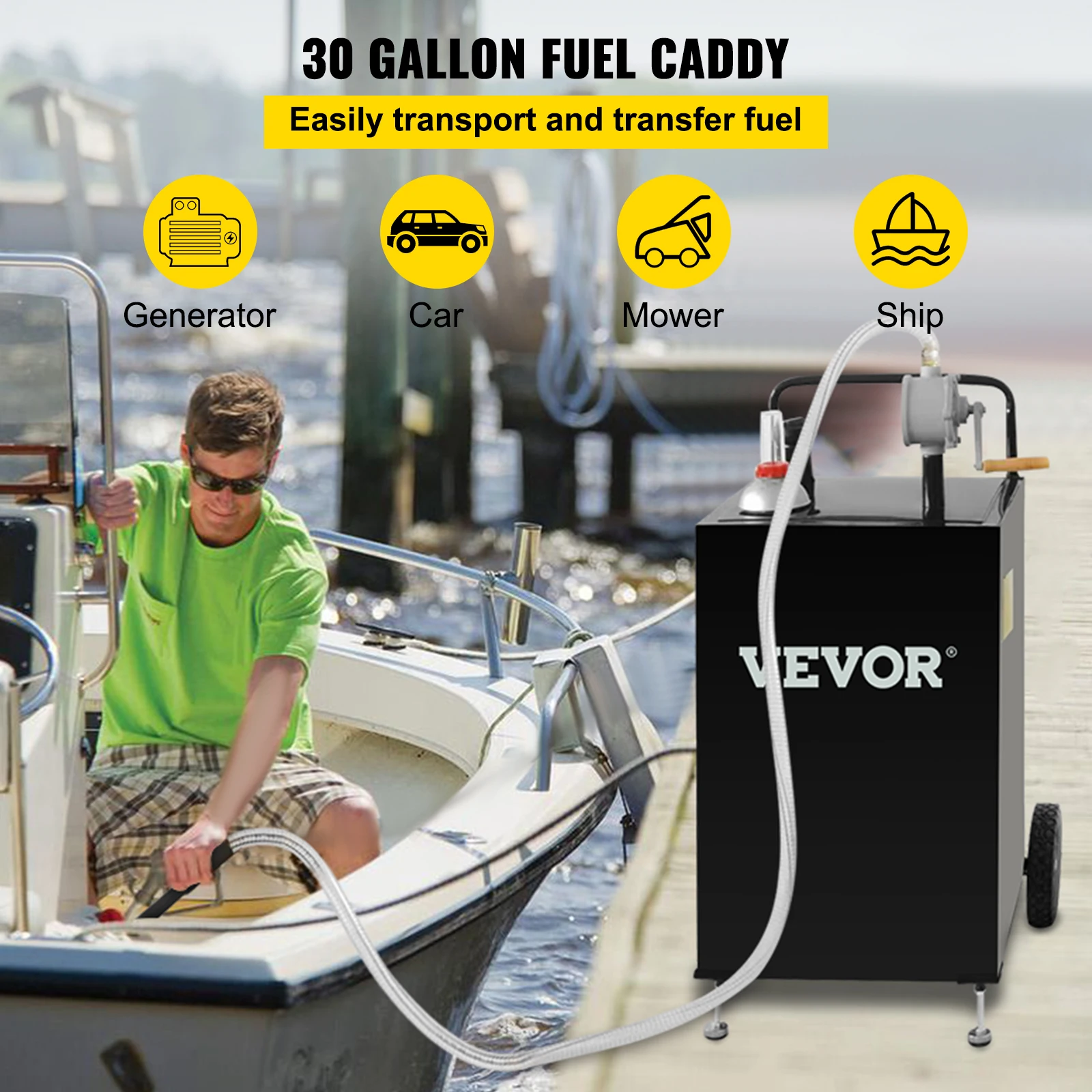 SucceBuy 30 Gallon Gas Caddy Fuel Storage Tank with Wheels Portable Fuel Caddy with Manuel Transfer Pump for Cars ATVs Boats
