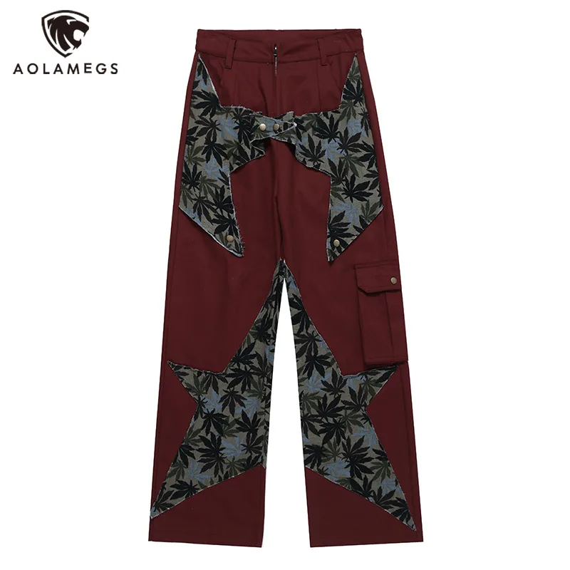 

High Street Half Star Floral Pattern Patch Pants for Men Fashion Y2K Oversized Straight Zipper Trousers Men and Women 2 Colors