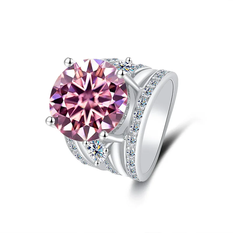Women's PT950 Platinum Wedding Ring, Sansheng Sanshi Theme, Full Moissanite 5Ct Crown Pigeon Egg Design 5