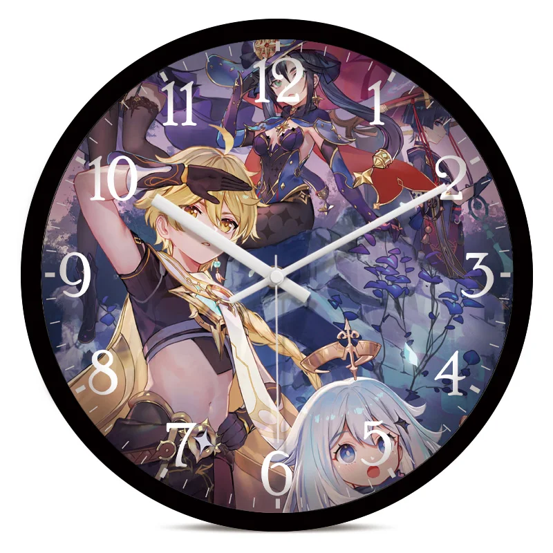Game Genshin Impact Zhong Li Klee Xiao Decorative Clock Student Project HuTao KeQing Wall Silent clock Game Themed Characters 4