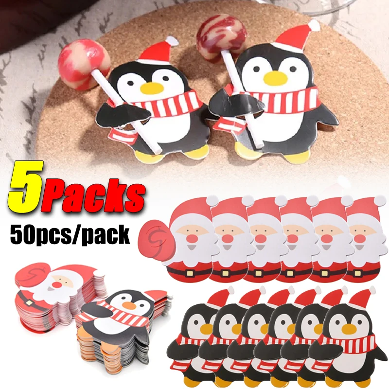 クリスマスキャンディーギフトラップ、ロリポップペーパーカードホルダー、santaペンギン、新年のパーティー用品、5パック