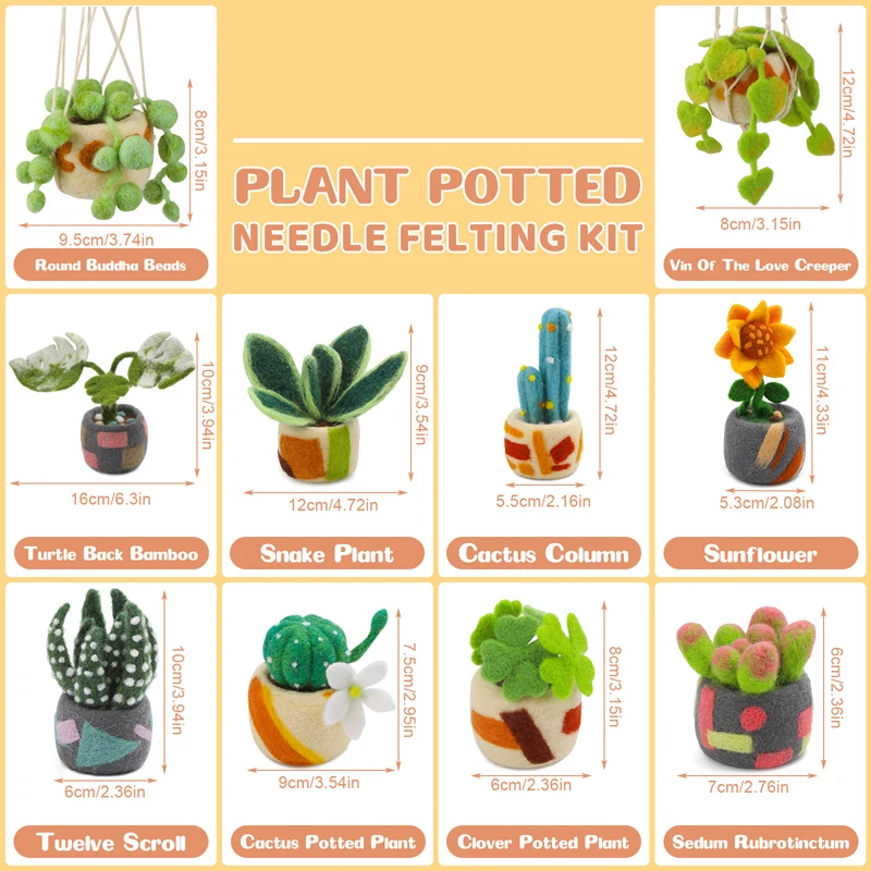 MIUSIE Plant Pot Needle Felting Starter Kit Felting Kits Basic Felt Tools and Instructions DIY Craft Plant Decor Present