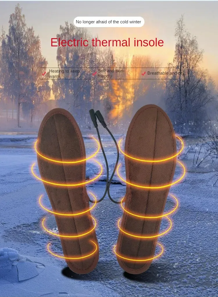 Description Picture 2 of item1 Pair Insoles Electric Heated Shoe Insoles Warm Socks Feet Heater USB Foot Winter Warmer Mh56 Camping Hiking Accessories