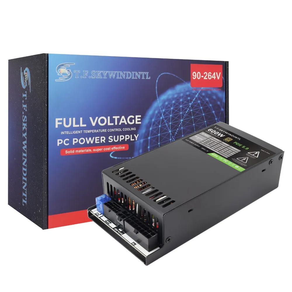 1개 600W 전원 공급 장치 PCIE-5.0 풀 전압 POS AIO 시스템용 소형 1U 플렉스 ITX 600W ATX 전원 공급 장치 EU/UK/US 케이블 포함