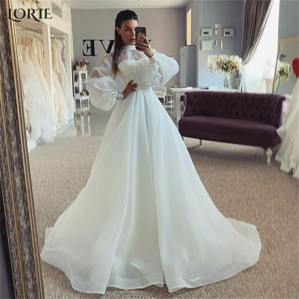 

LORIE Bohemia Solid Wedding Dresses Off Shoulder Sweetheart Puff Sleeves A-Line Bridal Gowns With Detachable Coat Bride Dress