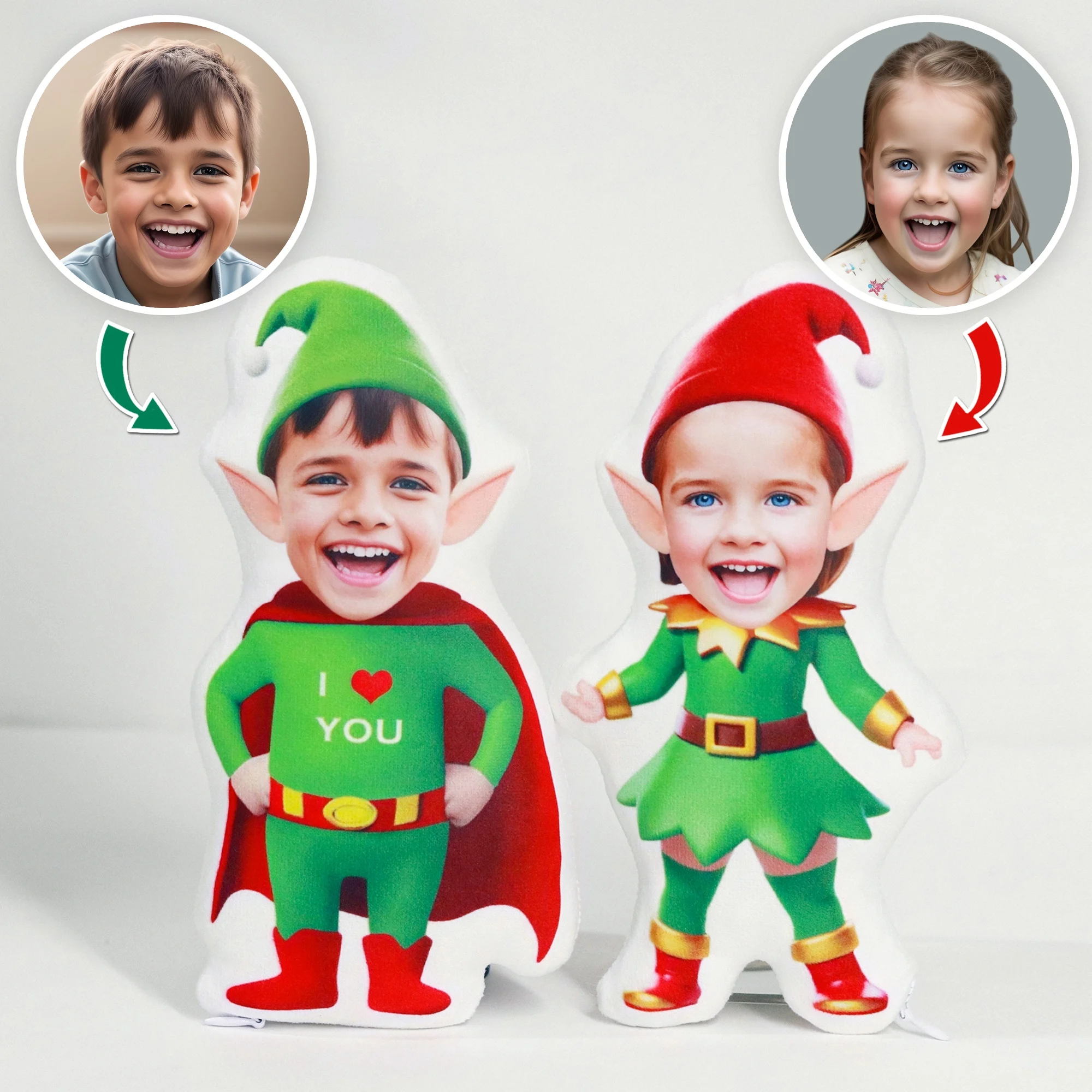 Girl face elf pillow, Custom face photo elf,  Personalised Christmas gift for kid,  Customised 3D face Pillow, New Year Gift 2