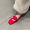 Ethnic Style Women Red Satin Mary Jane Shoes Fashion Shallow Square Toe Shoes Spring Autumn Soft Sole Ballet Shoes 1