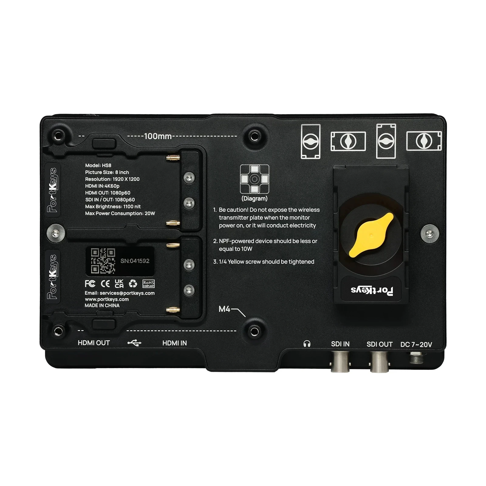 Portkeys HS8 8 inch 1100nit Monitor 3D LUT 3G-SDI 4K HDMI and V Power Supply System Aluminium Alloy Frame