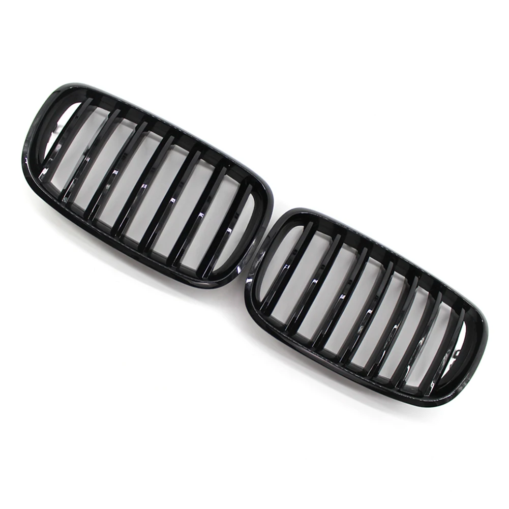 1 Pair Double Slat Grill Grille Gloss Black Front Bumper Racing Grille for BMW X5 E70 X6 E71 2007-2013 Car Accessories