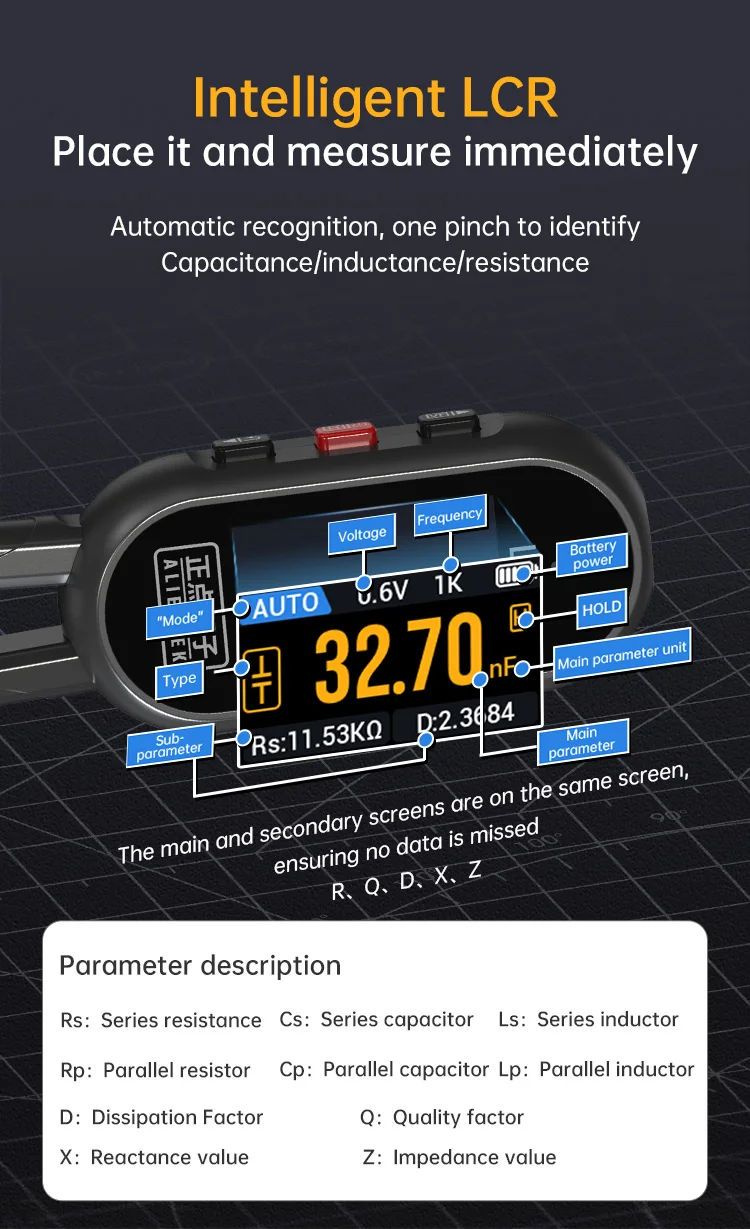 LT1 LCR Smart Tweezer LCR SMD ESR Mini Tester Resistance Capacitance Inductance
