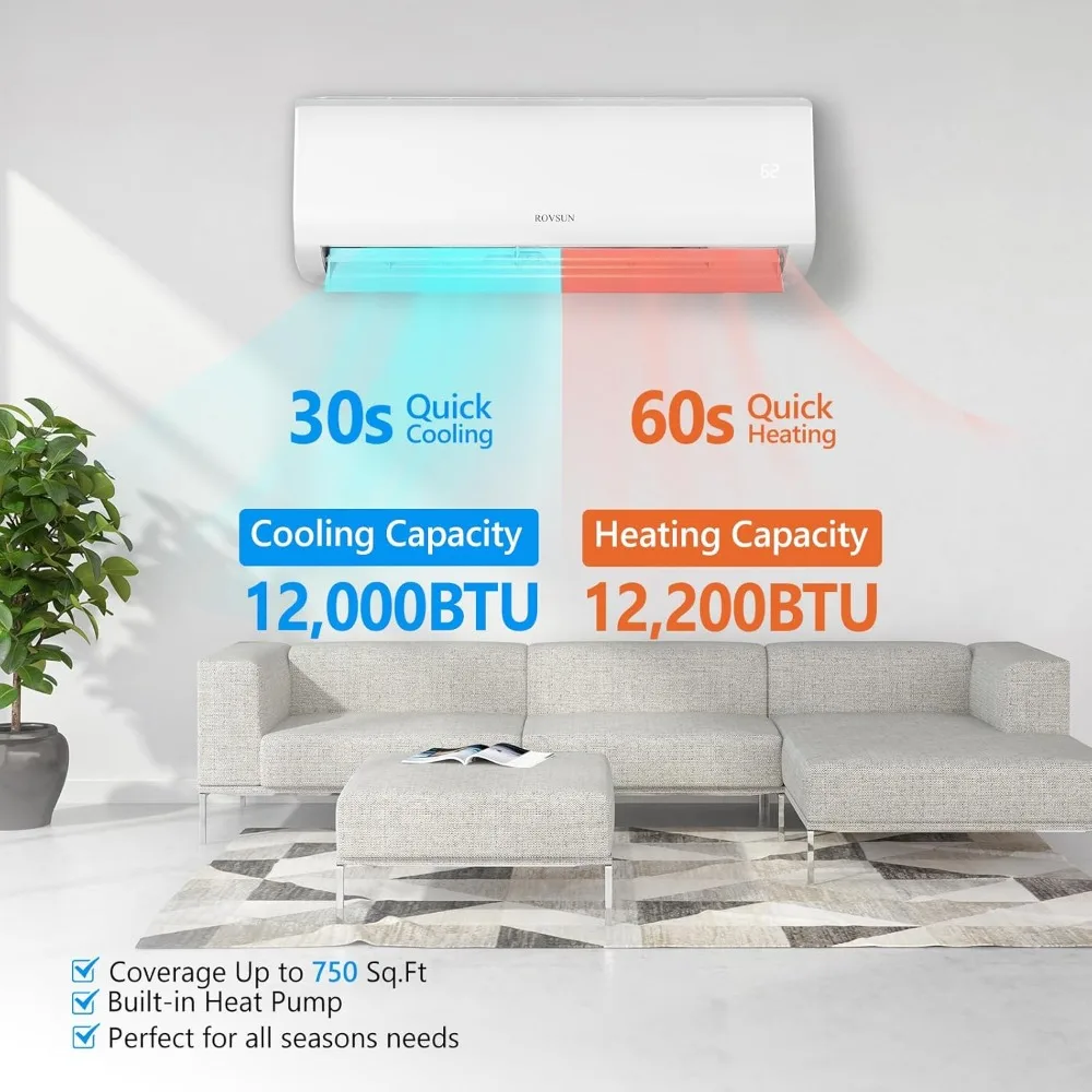 12000 BTU 115V 19 SEER Efficient Ductless Mini Split Inverter Plus System with Heat Pump and Dehumidification, Auto Defrost 3