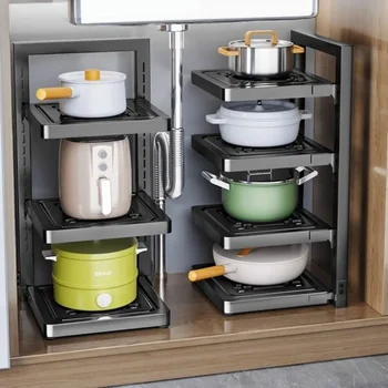 Portapentole da cucina regolabile a strati gratuiti portavasi a scatto Organizer armadio portaoggetti scaffale per ciotole accessori da cucina semplici per la casa 1