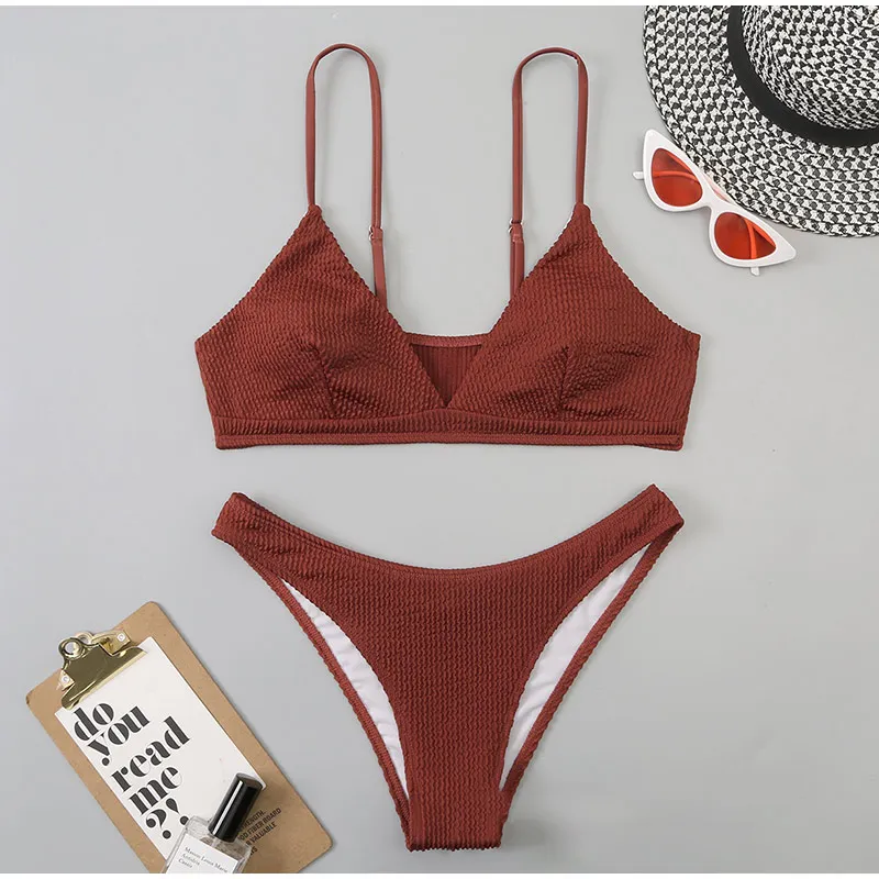 Sexy Plain Rib Bikini 2022 Swimwear Push Up Women Swimsuit Female Micro Thong Bikinis Set Summer Solid 2 Piece Bathing Suit cheeky bikini sets