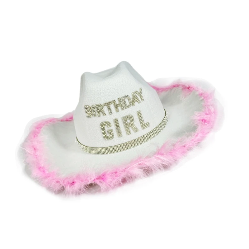 Rhinestones Party Hat Birthday Girl Hat Fashionable Feathered Trim Western Party For Girl Birthday Halloween