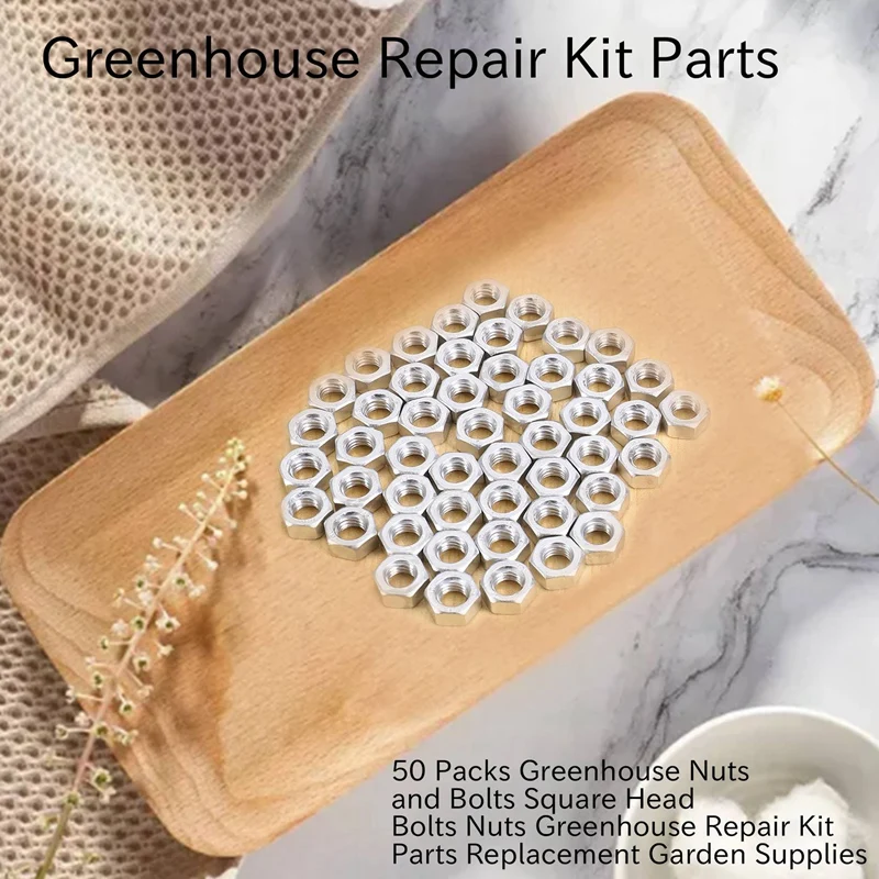 50 Packs Greenhouse Nuts And Bolts Square Head Bolts Nuts Greenhouse Repair Kit Parts Replacement Garden Supplies