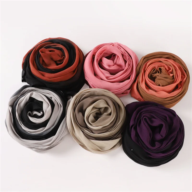 Plain Ombre Gradient Baumwolle Rayon Schals Schal hochwertige große Größe plissiert Stirnband Wrap Pashmina gestohlen muslimischen Hijab 185*90cm – Detail 11