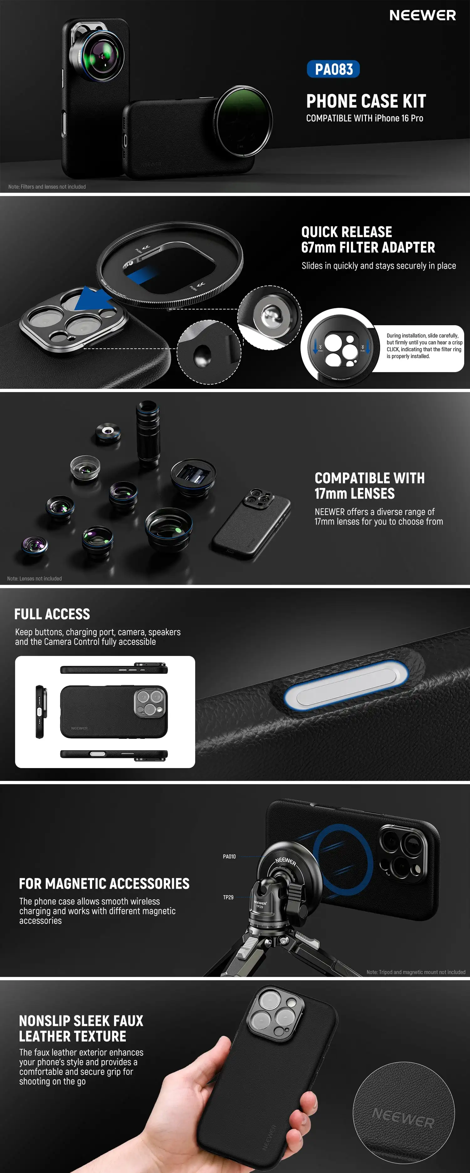 NEEWER Magnetic Protective Phone Case with 17mm Lens Thread 67mm Filter Adapter