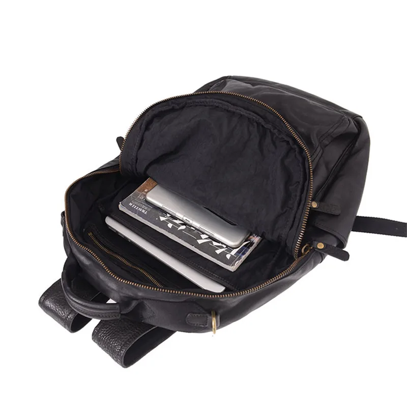PNDME Mode Designer Hohe Qualität Echtes Leder männer Schwarz Rucksack Casual Outdoor Reise Echtes Rindsleder Laptop Schul – Detail 9