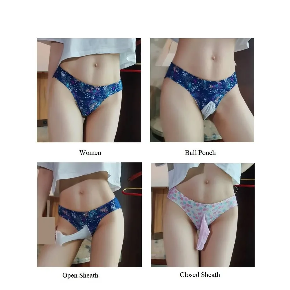 Sexy Ice Silk Men JJ Set Underwear Gay Low Waist Lace Edge Hollow Brief Airplane Socks Sissy Pouch Panties Peni Sheath Lingerie Mens Underwear