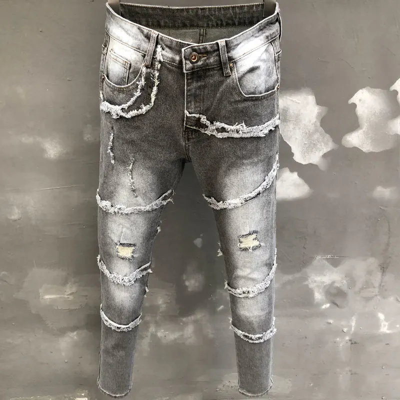 

Hip Hop Jeans Skinny Spijkerbroeken Heren Hole Jeans Noir Homme Men Clothing Small Straight Jeans Men's Ripped Jeans For Men