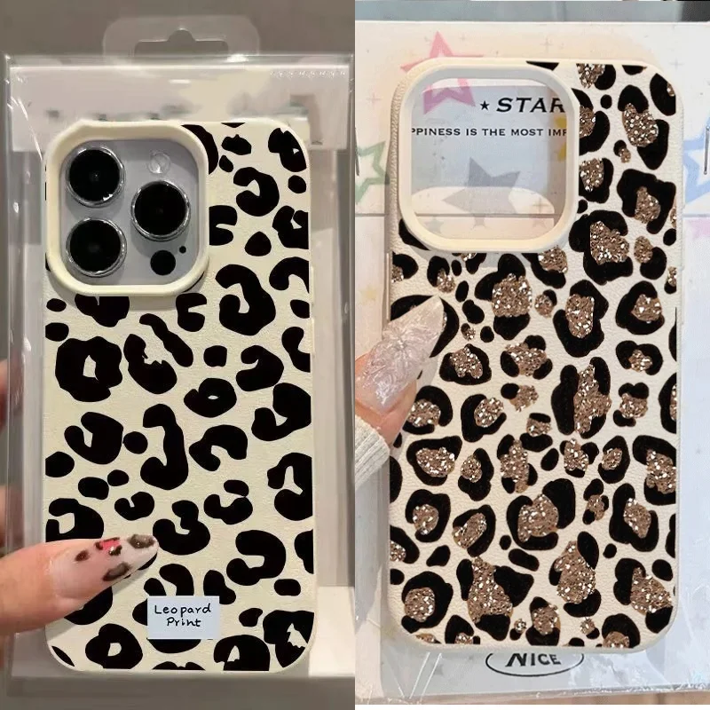 Leopard Print Silicone Phone Case with Lichee Pattern Cover