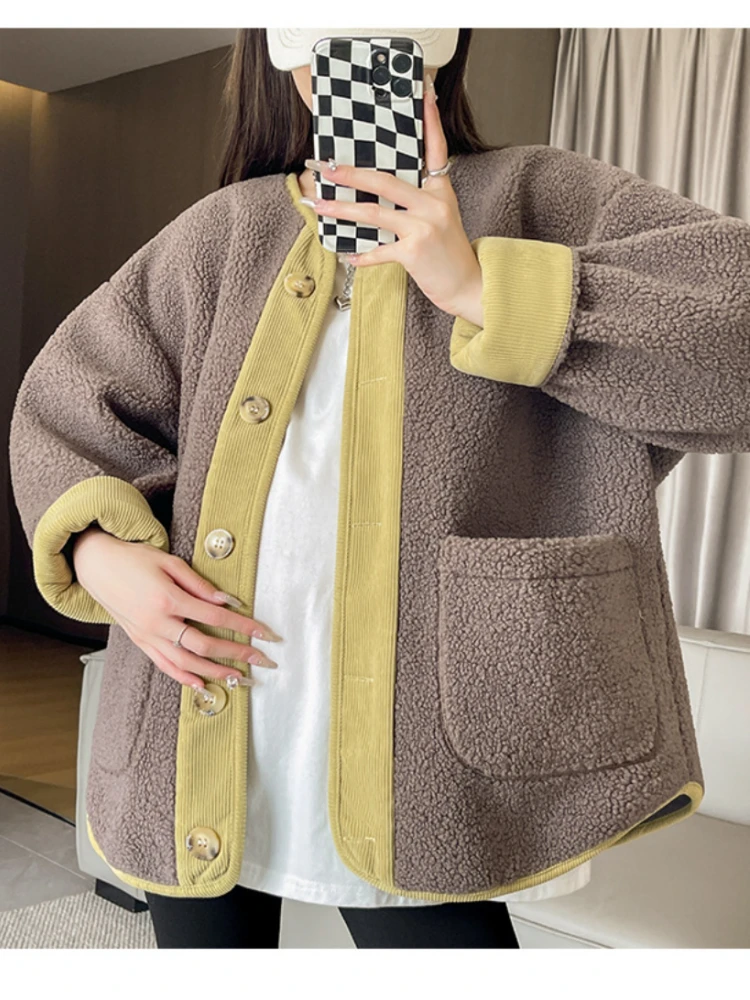 Maternity Coat For Pregnant Women Outcoat New Autumn Winter pregnancy Solid Lamb Wool Coat Thin Loose Big Pocket Outerwear
