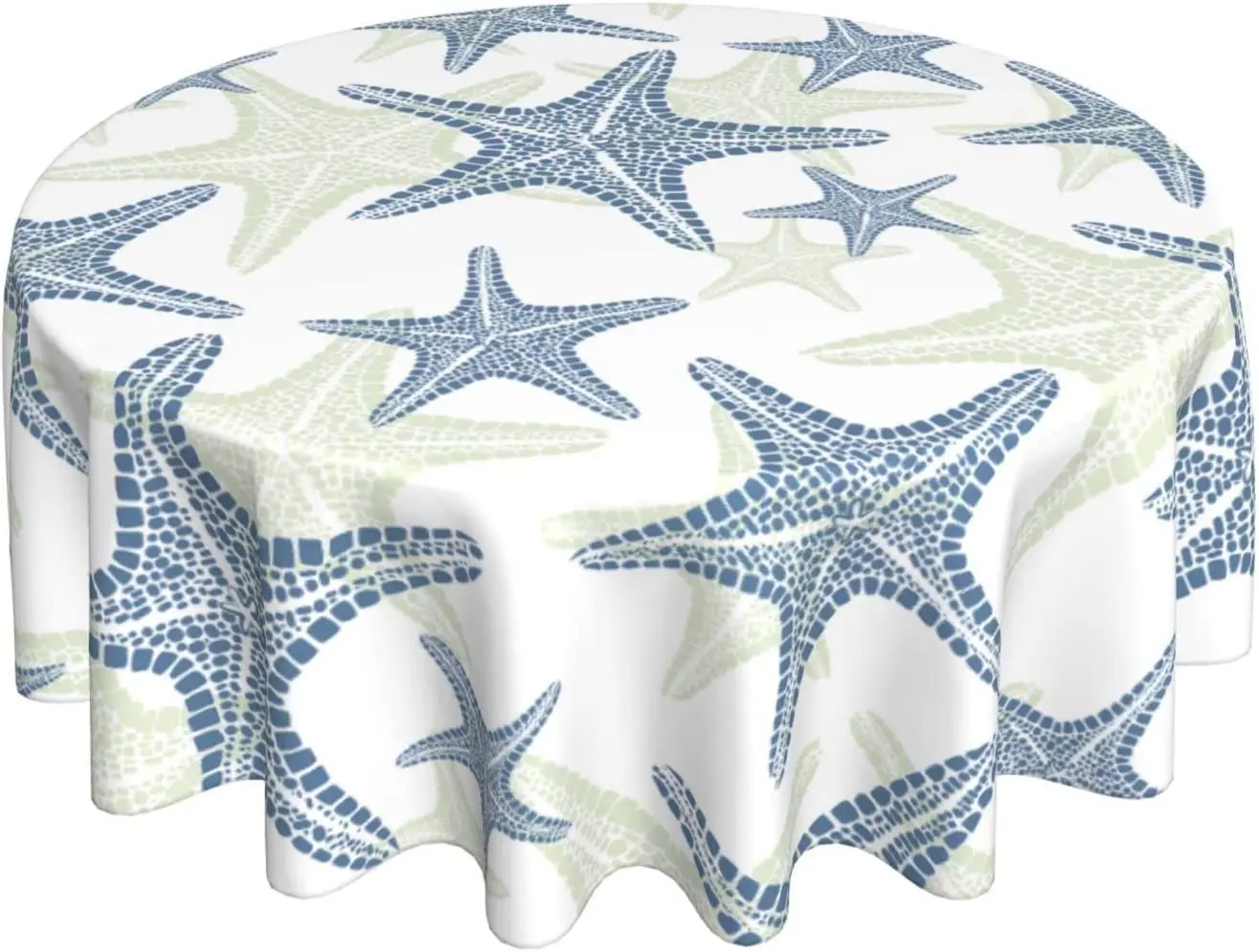 

Beach Round Tablecloth 60 Inch Ruitic Navy Blue and Teal Starfish Table Cloth Waterproof Fabric Coastal Tablecloths Decorative