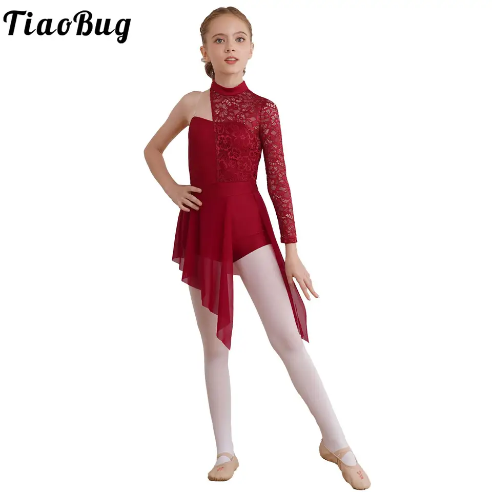 Abito Da Pattinaggio E Danza Per Bambina – Maniche Lunghe, Gonna Asimmetrica, Strass E Tessuto Traspirante